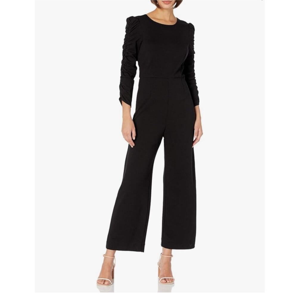 NEW Ali and Jay Black Long Ruched Sleeve Wide Leg Jumpsuit Size Large